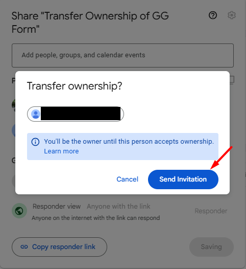 invitation for owner of google forms