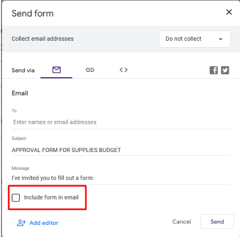 share google forms via email