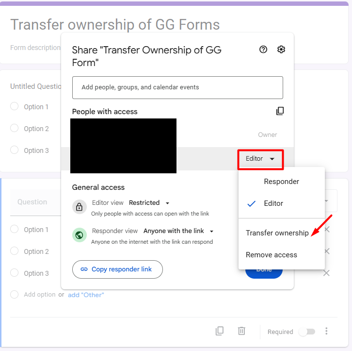 transfer ownership to editor